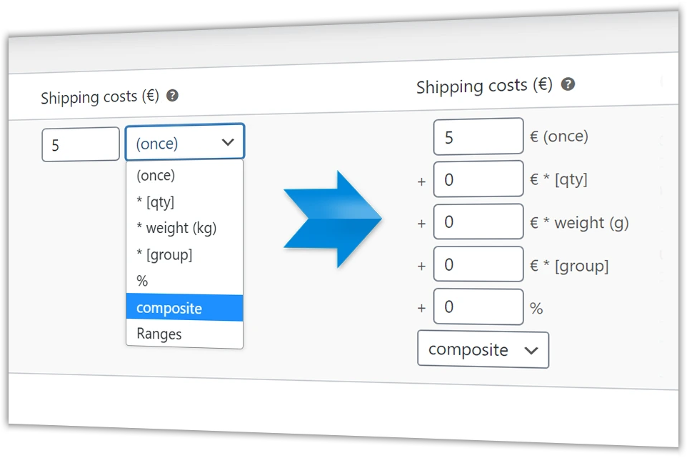 Shipping rates: simple, composite or range cost calculation